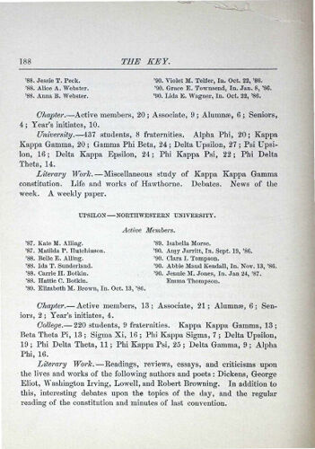 Chapter Report for 1886-87: Upsilon - Northwestern University (image)
